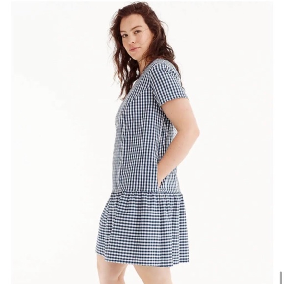 J. Crew x universal standard Poplin Drop Waist Gingham Plaid Blue White Dress 2X - Picture 2 of 7